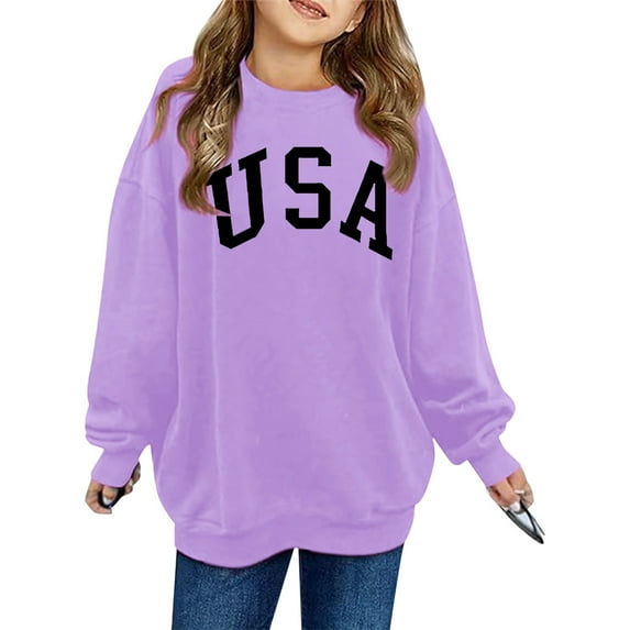 WMQPNNS Sweatshirts for Girls for Age 12-18 Months Oversized Pullover Letter Graphic Crewneck Sweatshirt Unisex Comfy and Soft Sweatshirts, Color Purple