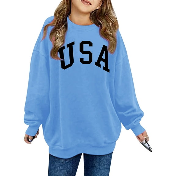 WMQPNNS Sweatshirts for Girls for Age 2-3 Years Oversized Pullover Letter Graphic Crewneck Sweatshirt Unisex Comfy and Soft Sweatshirts, Color Blue