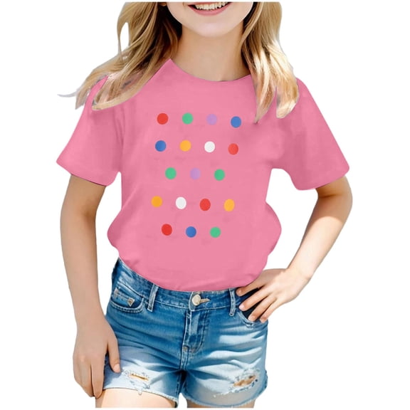 WMQPNNS Tops for Girl Loose Girls Clothes Size 5 Short Sleeve T-Shirts Fashion Classic Crewneck Cotton Graphic Tees Holiday Tops(Size 9-10 Years, b-Pink)