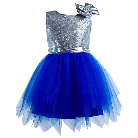 WMQPNNS Tutu Dance Dresses for Girls Bowknot and Sleeveless Ruffle Ballet Leotards Toddler Ballerina Costume Girls Fashion, Dress for Age 7-8 Years, Blue