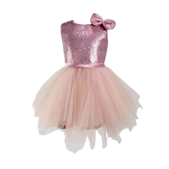 WMQPNNS Tutu Dance Dresses for Girls Bowknot and Sleeveless Ruffle Ballet Leotards Toddler Ballerina Girls Fashion, Dress for Age 8-10 Years, Pink-3