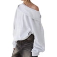 thumbnail image 1 of WMQPNNS Women Casual Long Sleeve Sweatshirts Fall Off The Shoulder Pullover One Shoulder Tops Cute Loose Hoodies with Pocket, Color Grey, Size M, 1 of 4