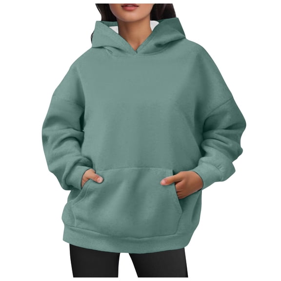 WMQPNNS Women's Oversized Hoodie Cute Pullover Hoodies Loose Streetwear Hooded Sweatshirt with Pocket Fall Winter Outfits, Color Dark Green, Size L