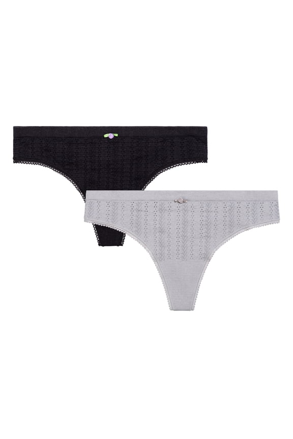 fresh collection by Fruit of the Loom Women's Seamless Pointelle Thong 2-pack