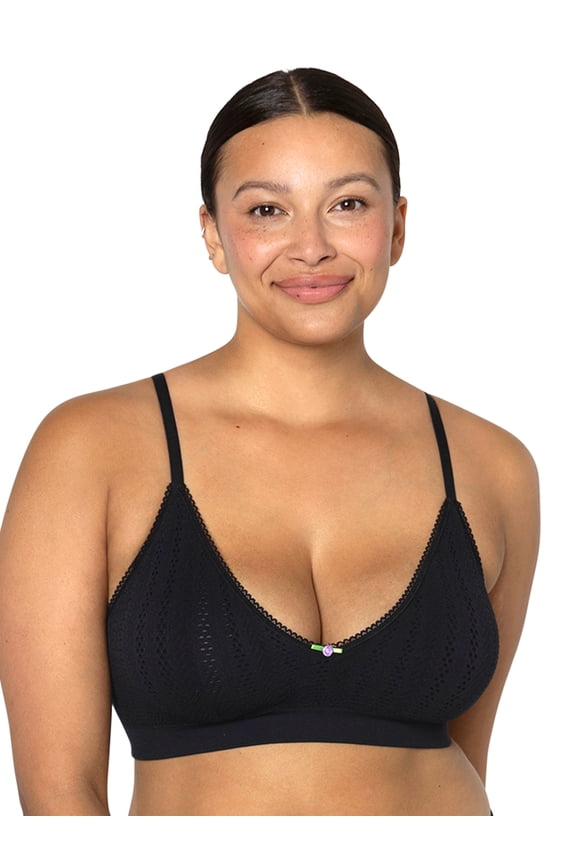 Women's Seamless Pointelle Triangle Bralette with Removable Pads, Size XS-XXL