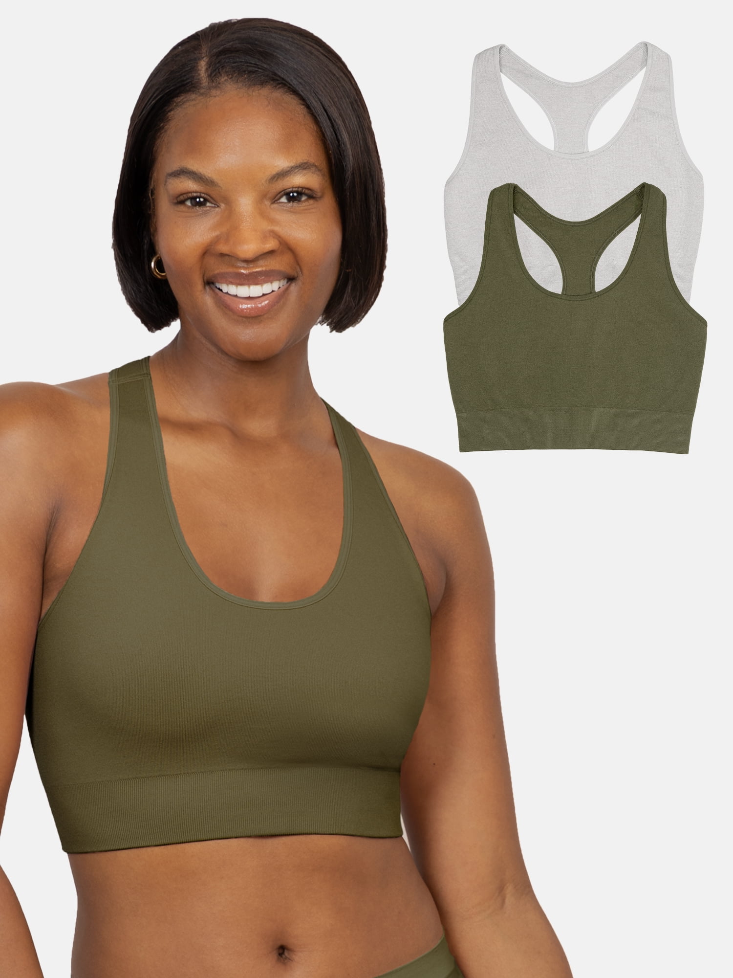 Fruit of the Loom Women's Seamless Racerback Longline Bra, 2-Pack, Sizes XS-4XL