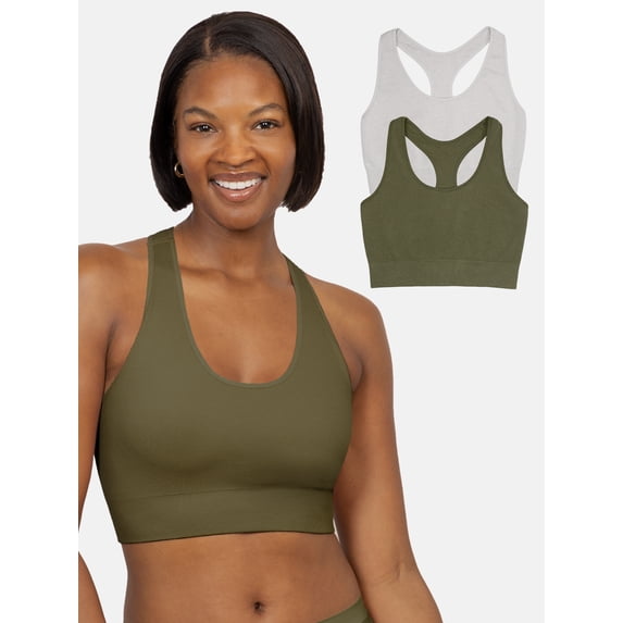 Fruit of the Loom Women's Seamless Racerback Longline Bra, 2-Pack, Sizes XS-4XL