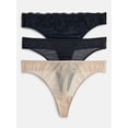 thumbnail image 1 of Joyspun Women's Lace and Mesh Thong Panties, 3-Pack, Sizes XS-XXXL, 1 of 8