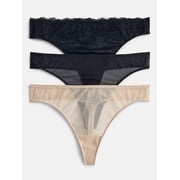 Women's Lace and Mesh Thong Panties, 3-Pack, Sizes XS-XXXL