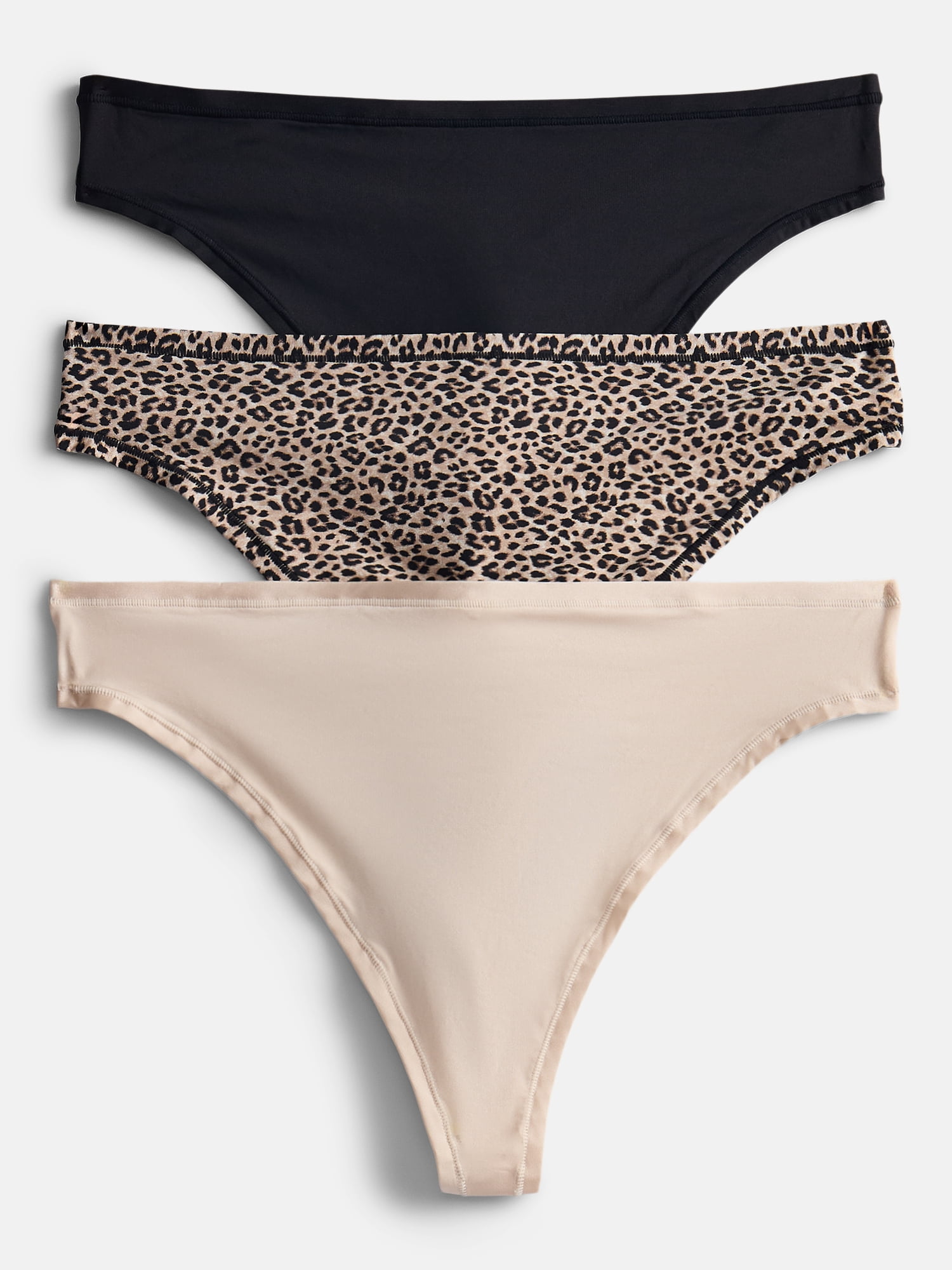Joyspun Women's Shine Micro Thong Panties, 3-Pack, Sizes XS-XXXL
