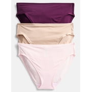 Joyspun Womens Shine Micro Hi-Cut Bikini Panties, 3-Pack, Sizes XS-L
