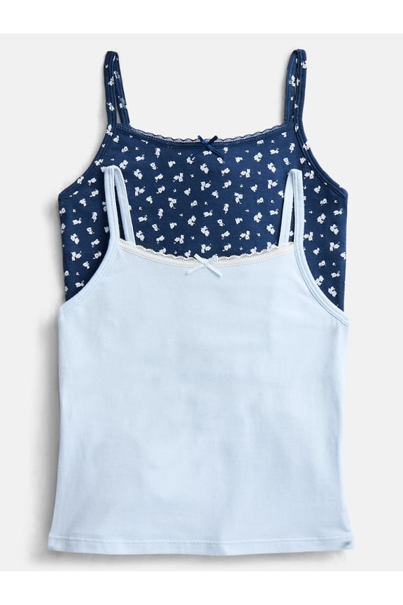 Girls 2Pk Cotton Lace Trim Cami Tops, Sizes XS to XXL