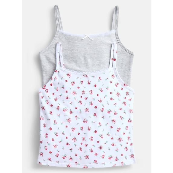 Weekend Academy Girls 2Pk Cotton Lace Trim Cami Tops, Sizes XS to XXL