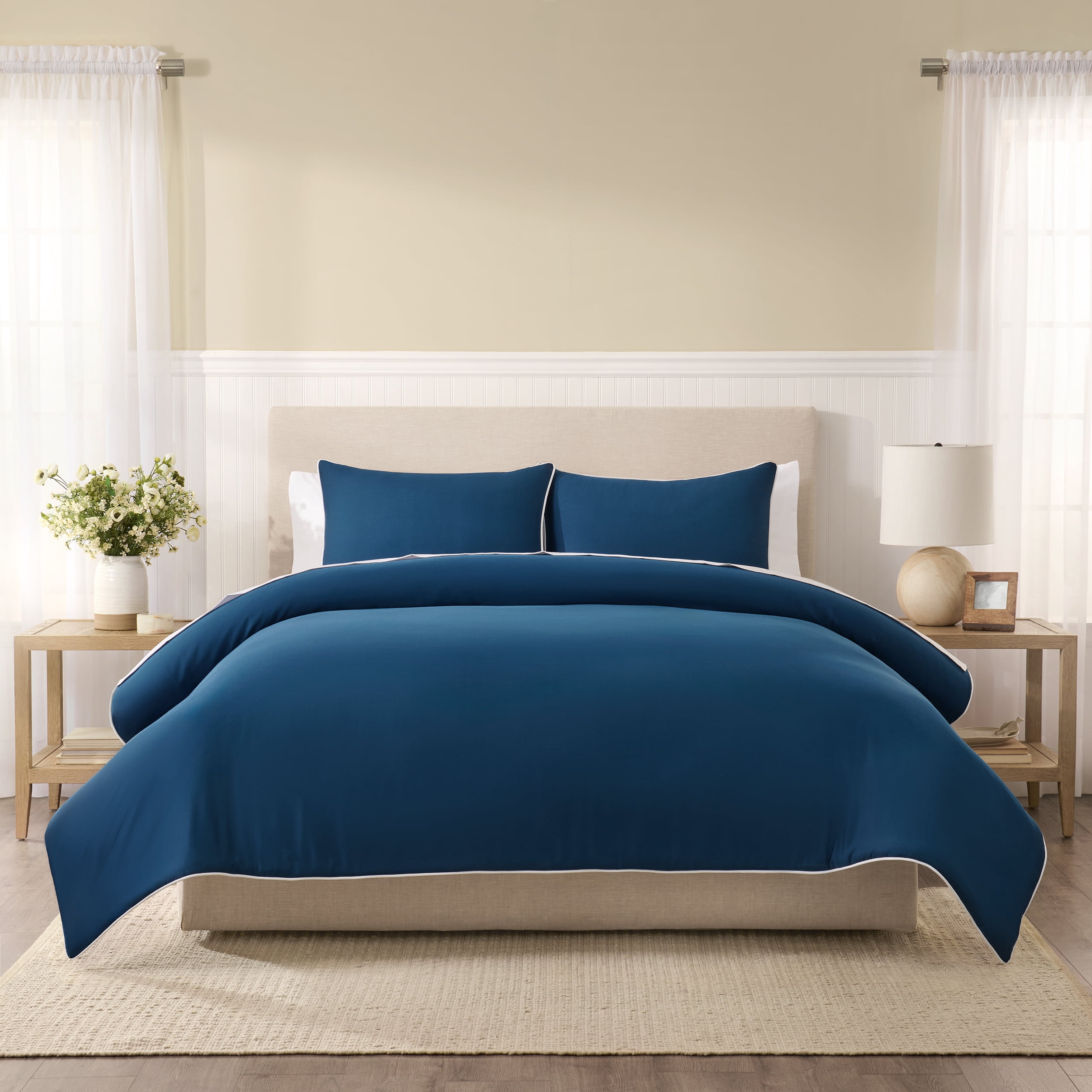 Wamsutta 1846 Cotton Tencel 3-Piece Titan Blue Solid Comforter Set, King