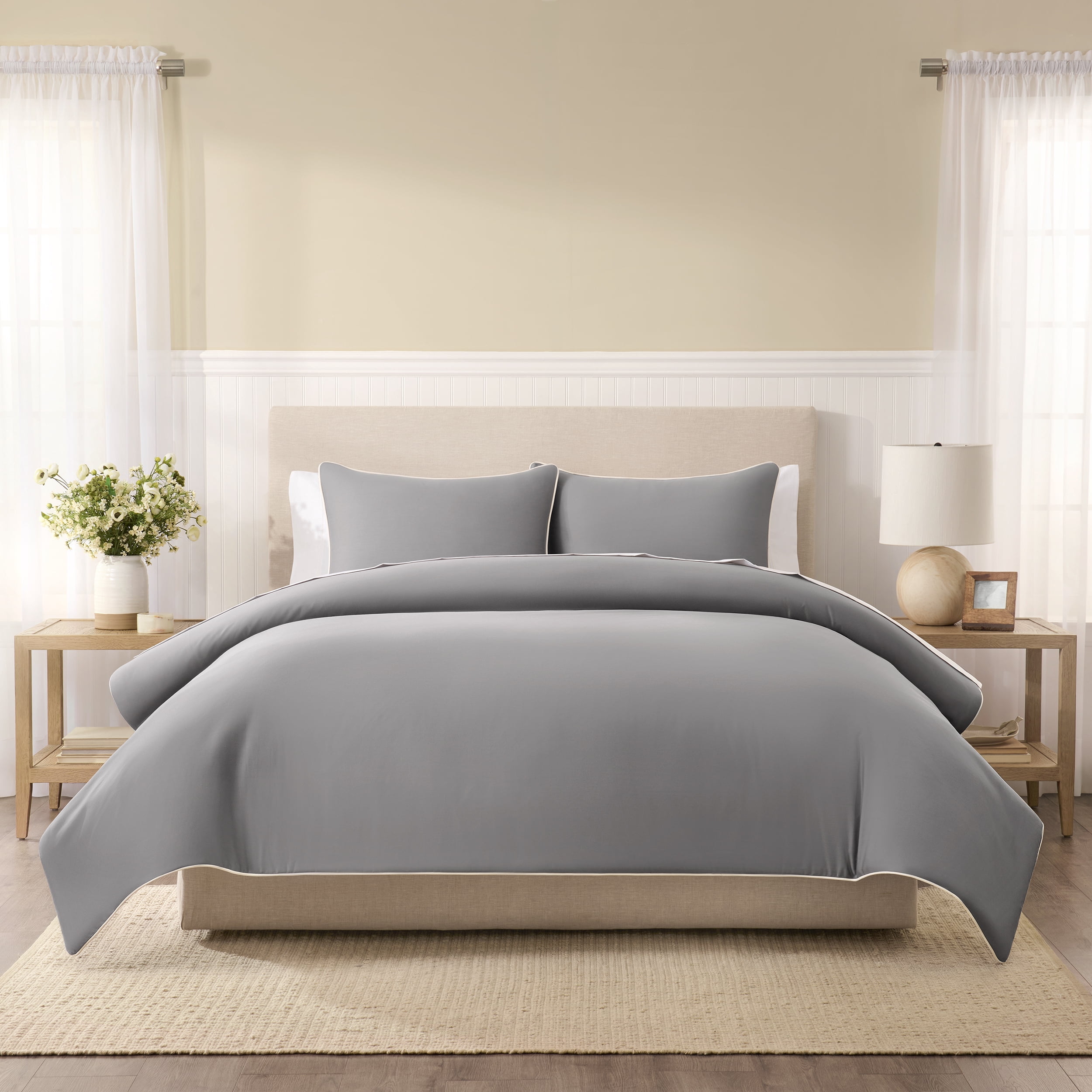 Wamsutta 1846 Cotton Tencel 3-Piece Gray Flannel Solid Comforter Set, King