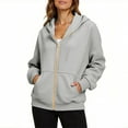 thumbnail image 1 of WMTBSRSE Fleece Zip up Hoodies for Women Long Sleeve Hooded Sweatshirt Solid Loose Casual Workout Jackets with Pockets Gray M, 1 of 7
