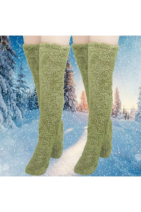 2 Pack Adult Plush Warmth Long Socks Snuggs Cozy Socks Fuzzy Leg Warmers Knee High Sock Slippers Fluzzy Teddy Legs Long Socks