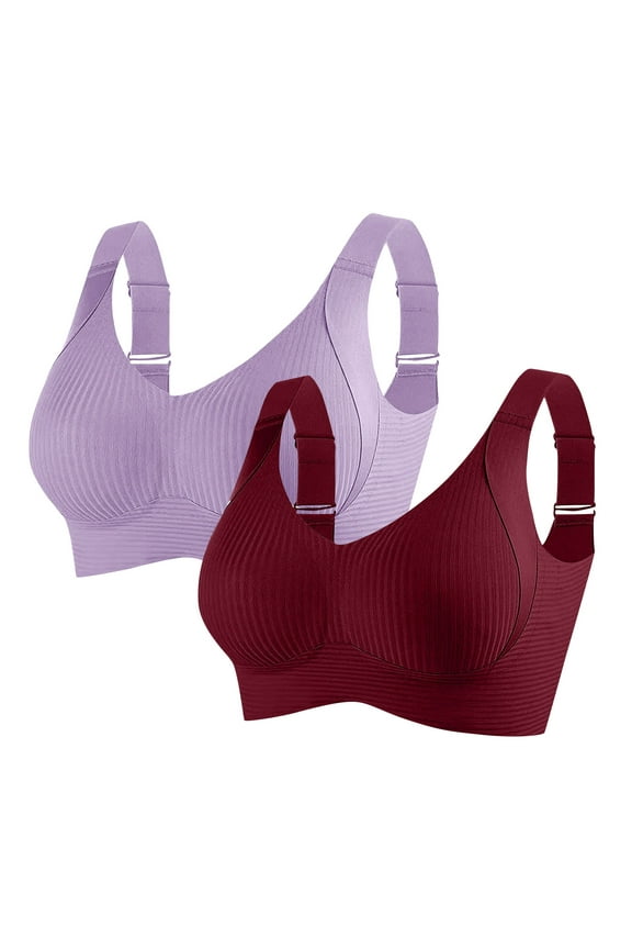 2 Pack Push Up Bras for Women Wide Strap Comfy Wireless Full Coverage Bralettes U Back No Underwire T Shirt Bra M-3XL
