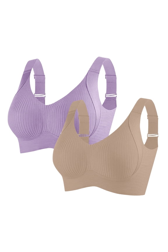 2 Pack Push Up Bras for Women Wide Strap Comfy Wireless Full Coverage Bralettes U Back No Underwire T Shirt Bra M-3XL