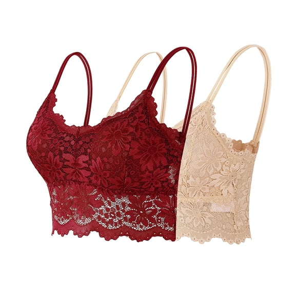 WMTBSRSW 2 Pcs Women's Lace Camisole Bras Spaghetti Strap Bralettes Crop Tops Strap Cami Bandeau Tank Tops Ladies Y2k Tops
