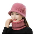 thumbnail image 1 of WMTBSRSW 2-Pieces Winter Hat Scarf Set, Knit Warm Beanie Hat with Brim Fleece Lined Neck Warmer Slouchy Visor Hats Scarf for Women, 1 of 7