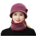 thumbnail image 1 of WMTBSRSW 2-Pieces Winter Hat Scarf Set, Knit Warm Beanie Hat with Brim Fleece Lined Neck Warmer Slouchy Visor Hats Scarf for Women, 1 of 7