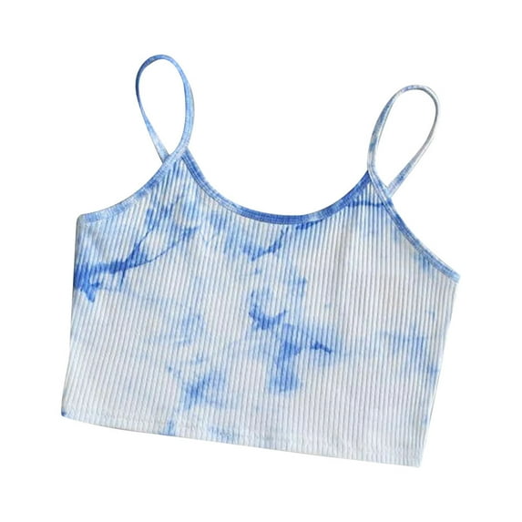 WMTBSRSW 2025 Trendy Tie Dye Crop Top for Women Casual Shirts Sleeveless Vest Halter Cami Tank Top Ladies Stretch Basic Camisole Blouse for Teen Girls