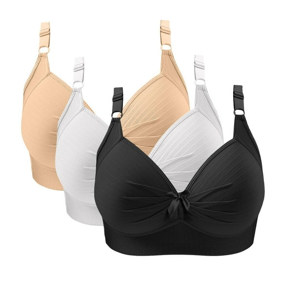 dazeni 3 Pack Bras for Women Light No Underwire Push Up Bralette Soft Everyday Wear Plus Size Comfort Wire Free Full Support Bra Black2 3X-Large