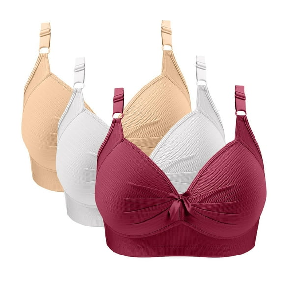 dazeni 3 Pack Bras for Women Light No Underwire Push Up Bralette Soft Everyday Wear Plus Size Comfort Wire Free Full Support Bra Red XX-Large