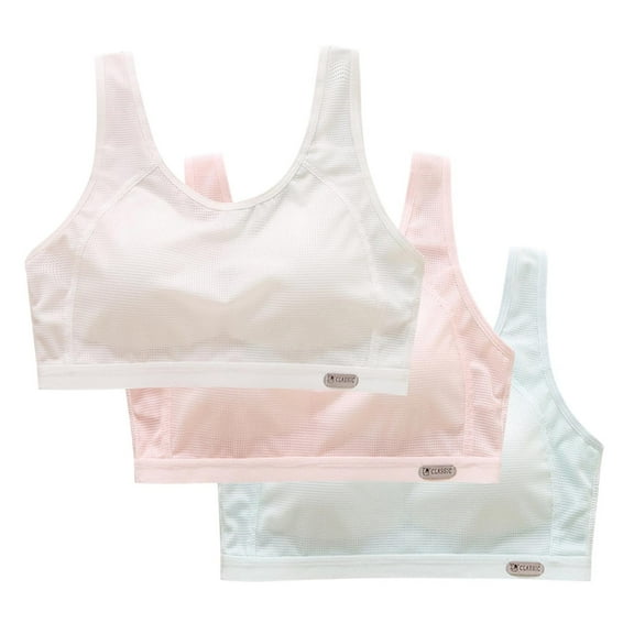 WMTBSRSW 3 Pack Girls Soft Cotton Training Bras 8-16 Years Seamless First Bra for Teen Girls U Neck No Underwire Sports Bras Longline Crop Tank Tops