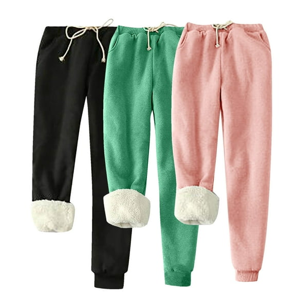 WMTBSRSW 3 Pack Petite Womens Tapered Sweatpants Plus Size S-5XL Warm Fleece Jogger Sweatpants Winter Sherpa Lined Drawstring Joggers Pants 3 Color To Get