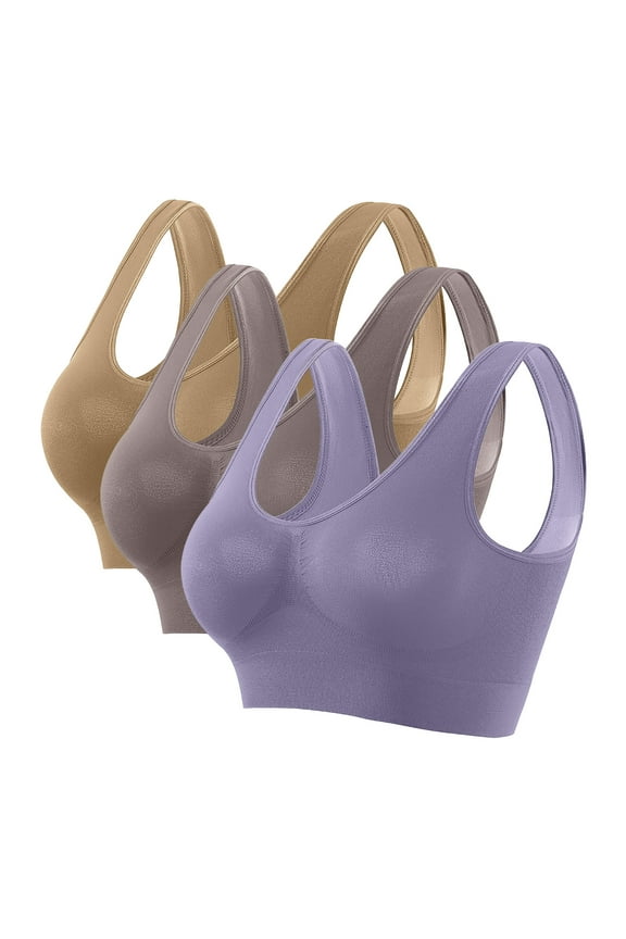 3 Pack Sports Bras Women Plus Size Large Bust Seamless U-Back Bra No Underwire High Impact Support Push Up Bra