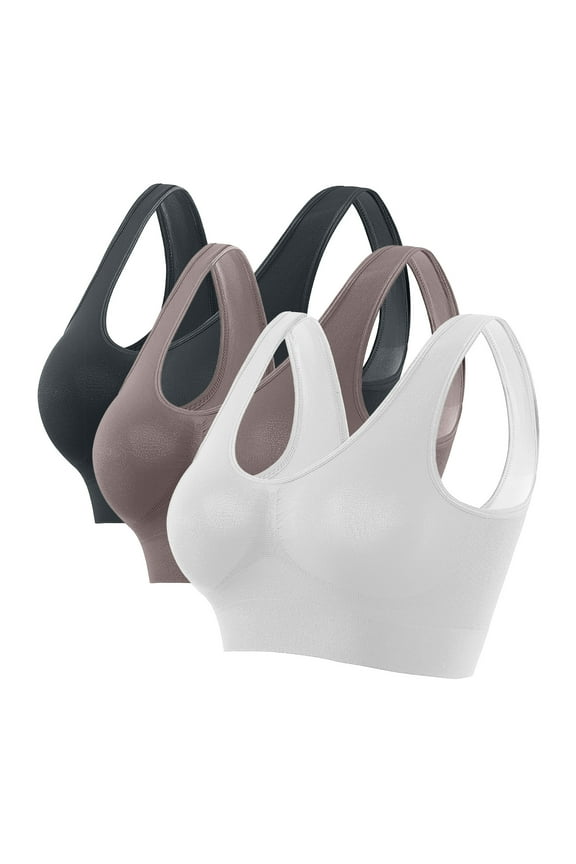 3 Pack Sports Bras Women Plus Size Large Bust Seamless U-Back Bra No Underwire High Impact Support Push Up Bra