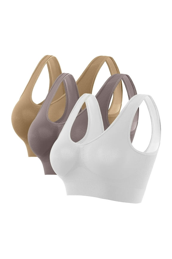 3 Pack Sports Bras Women Plus Size Large Bust Seamless U-Back Bra No Underwire High Impact Support Push Up Bra