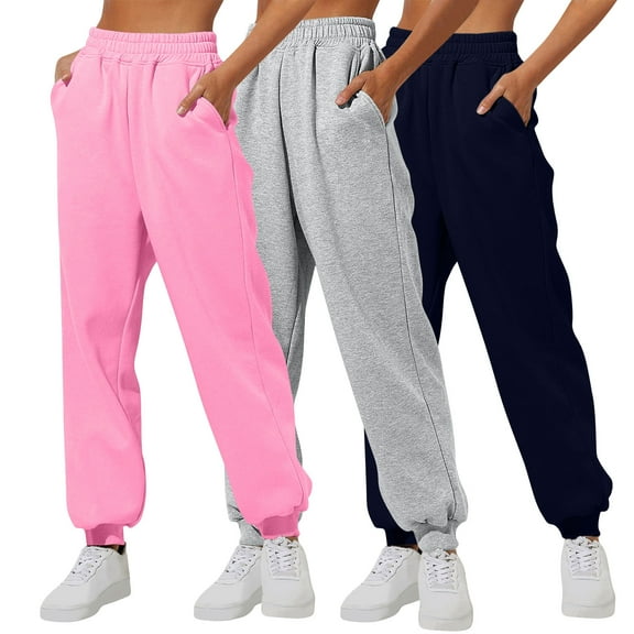 WMTBSRSW 3 Pack Sweatpants for Women Fleece Lined Jogger Pants for Running Yoga Workout Lightweight Lounge Pants with Pockets