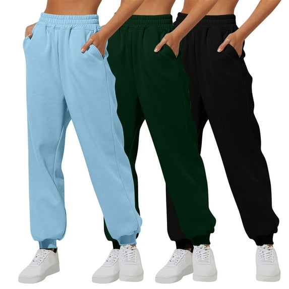 WMTBSRSW 3 Pack Sweatpants for Women Fleece Lined Jogger Pants for Running Yoga Workout Lightweight Lounge Pants with Pockets