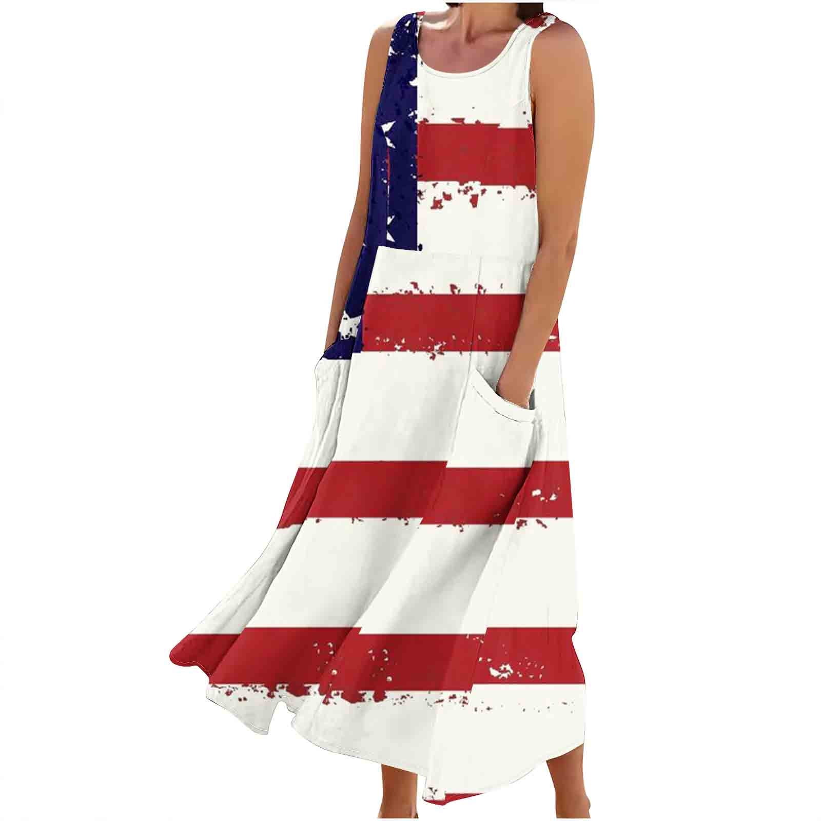 WMTBSRSW 4th of July Dress Women 2024 Sleeveless American Flag Plus
