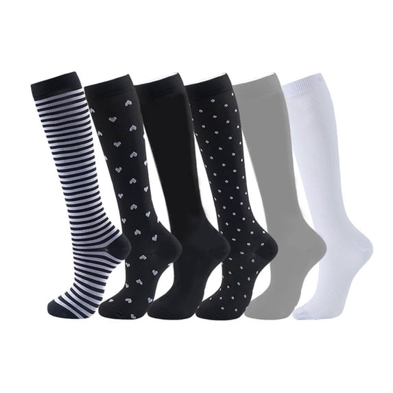 WMTBSRSW 6 Pairs Compression Socks for Women Circulation Best Support for Nurses Running Athletic Travel Comfortable Knee Length Socks for Adult