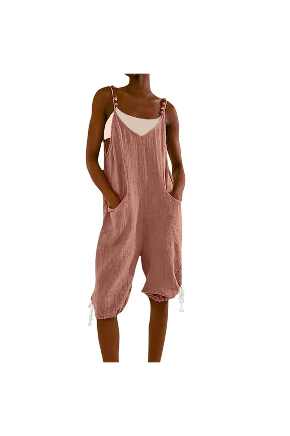 Adjustable Casual Summer Bib Overalls Jumpsuits Oversized Capri Overalls with Pockets Bottom Rompers Casual Loose Cropped Pant
