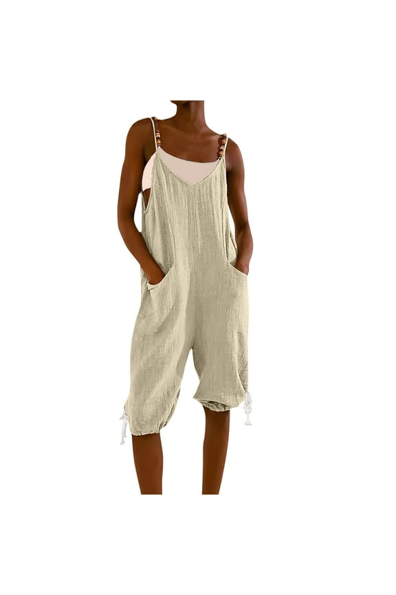 Adjustable Casual Summer Bib Overalls Jumpsuits Oversized Capri Overalls with Pockets Bottom Rompers Casual Loose Cropped Pant