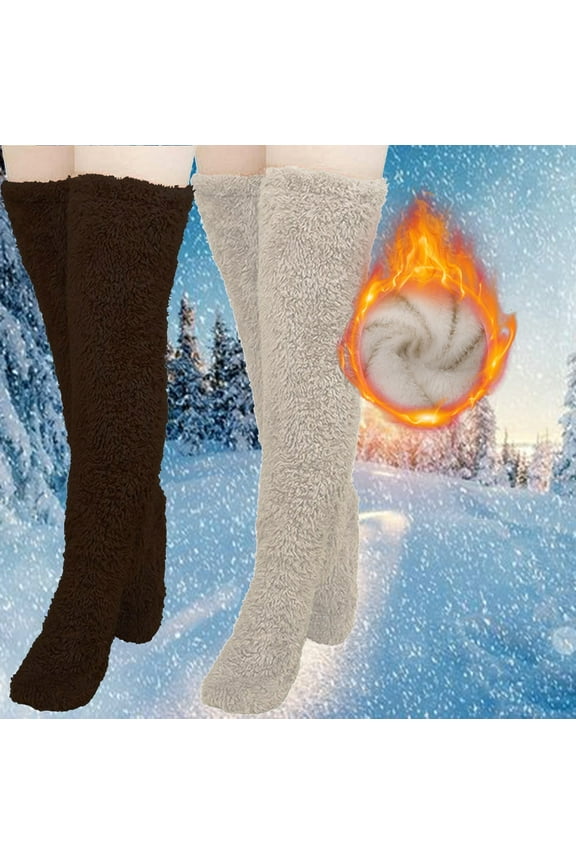 Adult 2 Pack Winter Warm Socking Cozy Fuzzy Leg Warmers Home Knee Socks Fashion Soft Stretch Socks Fleece Tall Socks