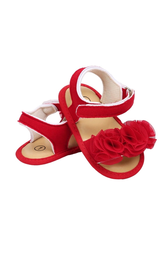 Baby 6M-12M Floral First Walkers Scalloped Edge Falt Sandals with Hook-and-Loop Closure Lightweight Soft Sole Summer Shoes