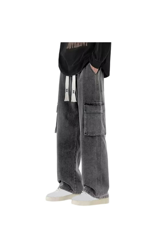 Baggy Sweatpanst for Men Trendy Streetwear Hip Hop Y2K Trousers Wide Leg Drawstring Sweatpants with Pockets Open Bottom Pants