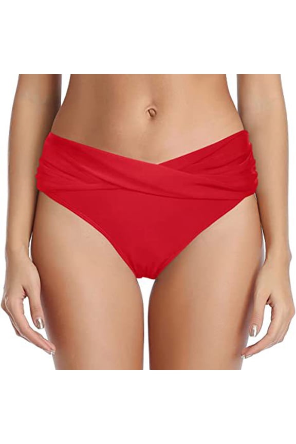Bathing Suit Bottoms for Women Summer Crisscross Ruched High Waisted Bikini Bottom Tummy Control Swimsuit Athletic Swimwear