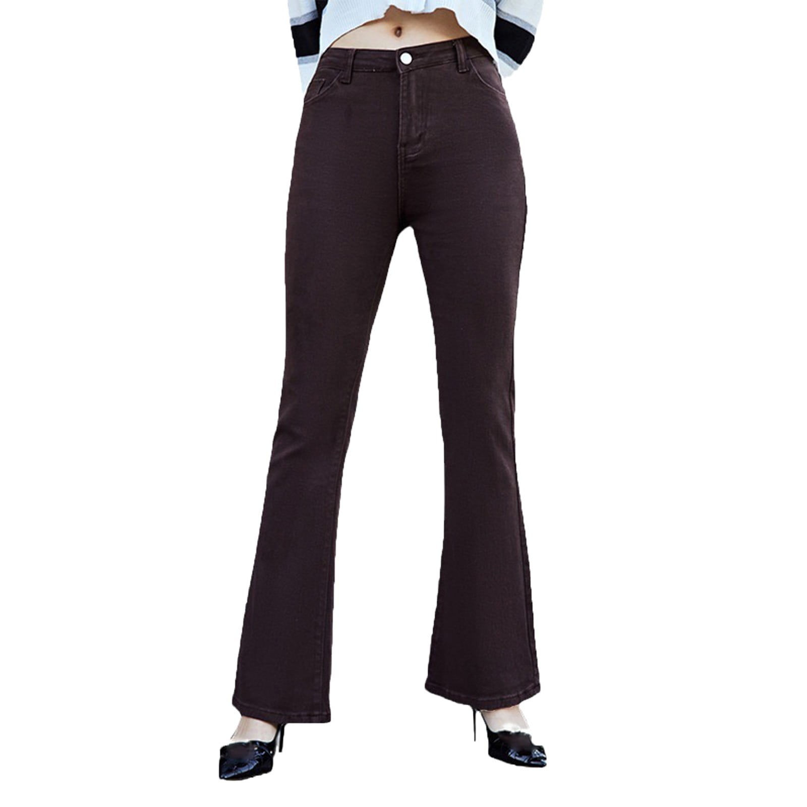 Capreze Women's Long Bootcut Jeans, Buttoned Casual Flare