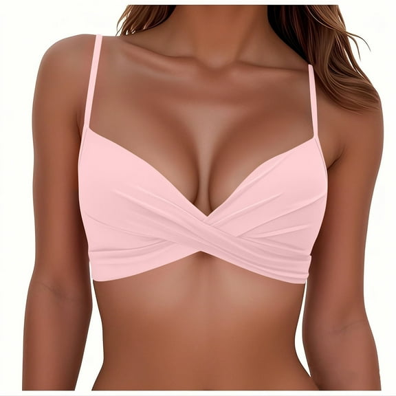 WMTBSRSW Women's Twist Front Bikini Tops V Neck Push Up Padded Swimsuit Top Adjustable Straps Wireless Swim Tops Only Bra