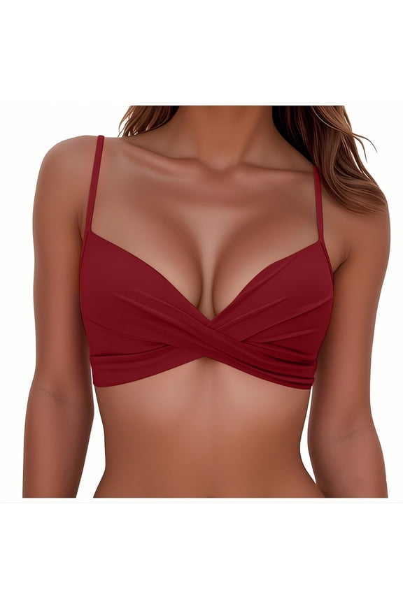 Women's Twist Front Bikini Tops V Neck Push Up Padded Swimsuit Top Adjustable Straps Wireless Swim Tops Only Bra