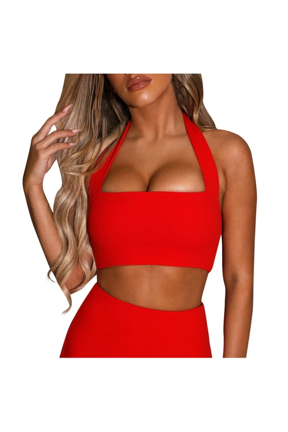 High Impact Sports Bras for Women Halter Seamless Push up Bras Open Back Workout Bras Padded Yoga Bra Gym Tops