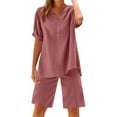 thumbnail image 1 of WMTBSRSW Plus Size Summer Lounge Sets for Women Cotton Linen 2 Piece Outfits Casual Short Sleeve Half Button Shirts and Drawstring Shorts Beach Sets, 1 of 5