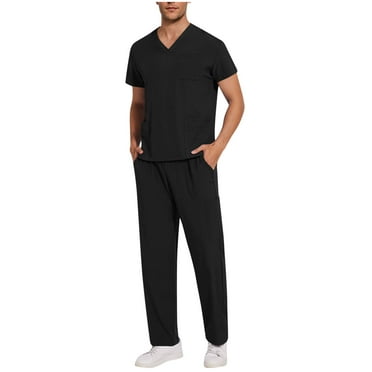 WMTBSRSW Scrubs for Men 2 Piece Medical Uniform Set with V-Neck Top & Jogger with Multi Pockets Summer Medical Scrubs Men's Hosptial Workwear